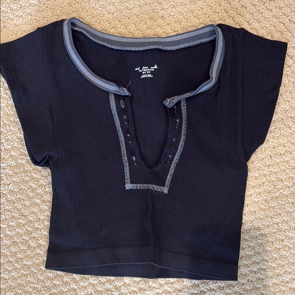 Urban Outfitters Blue Cap Sleeve Polo Crop Top